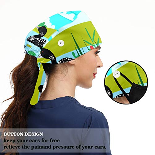 Working Cap with Sweatband Adjustable Tie Back Hats for Women Men,Unisex Hair Cover Hiking Camping Hat Gift One Size Bird Loon - Image 5