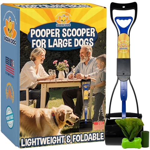 Bodhi Dog Complete Poo Pack- 24" Pooper Scooper, Poop Bags, & Waste Bag Holder, Ideal for Small to XL Pets - Durable, Easy-to-Use, Great for Grass, Gravel, & Outdoor Cleanups (Blue)