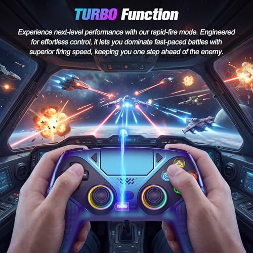 Image of Dinosoo RGB Wireless Controller for PS5 /PC - Bluetooth Gamepad with Turbo, Macro, Dual Vibration, 6-Axis Motion, 3.5mm Audio Jack & 1000mAh Battery