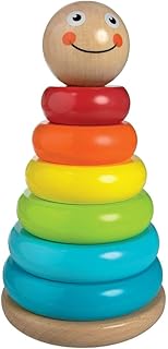 jumini Classic Wobbly Stacker Wooden Stacking Toys- Montessori Educational Wooden Baby Toys, Wooden Stacking Rings, Colour Sorting Rainbow Stacking Toy