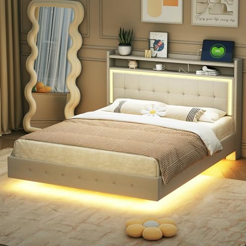 RIAZOS Polsterbett 140x200 cm mit USB-Aufladen und LED Kopfteil, Doppelbett Bettgestell mit Lattenrost, Jugendbett, Funktionsbetten, Leinenstoff, ohne Matratze RIAZOS Polsterbett 140x200 cm mit USB-Aufladen und LED Kopfteil, Doppelbett Bettgestell mit Lattenrost, Jugendbett, Funktionsbetten, Leinenstoff, ohne Matratze