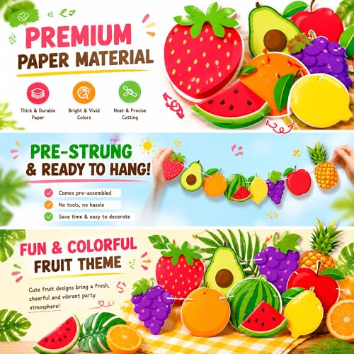 Image of Tropical Fruit Garland Banner Hawaiian Fruit Themed Birthday Party Decorations Baby Shower Photo Props Watermelon Pineapple Strawberry Party Supplies Favors