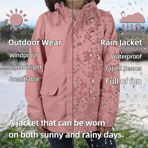 Women’s Waterproof Rain Jacket Lightweight Outdoor Windbreaker Hooded Rain Coat2