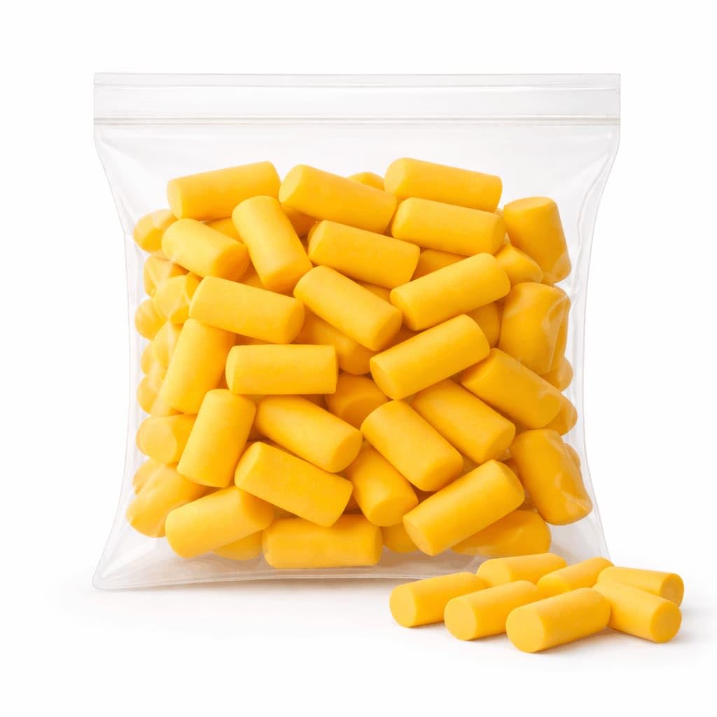38dB Foam Ear Plugs – Yellow – 50 Pack – Soft Noise Cancelling Earplugs for Sleep, Study, Travel & Work