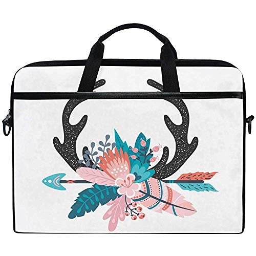 Deer Horns W/Arrow Flower Feather Boho Laptoptasche Tasche Hülle Tragbar/Crossbody Messenger Aktentasche Cabrio Mit Gurttasche Für MacBook Air/Pro