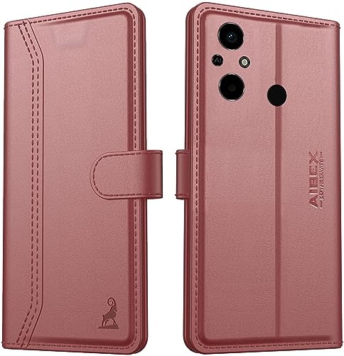 Image of AIBEX Redmi 12C / Poco C55 Flip Cover Leather Finish | Inside TPU with Card Pockets | Wallet Stand | Complete Protection Flip Case Brown