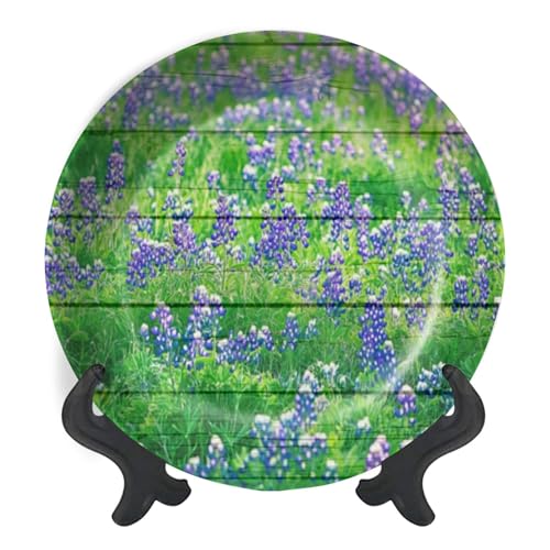 Decorative Plates for Display Meadow Full Bluebonnet Flowers Texas Gift Plates Ceramic Collections Plates Hanging Artwork for Living Dining Room Kitchen Souvenir