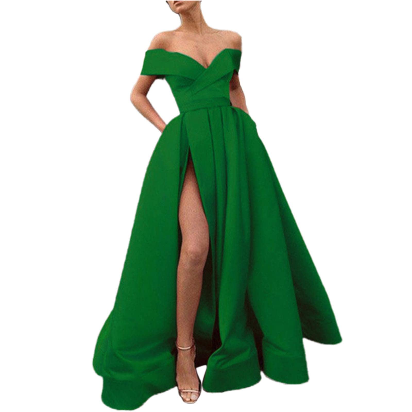 Generisch Vestido de cóctel negro de manga larga para mujer, vestido largo para mujer, elegante, cuello halter sin espalda, vestido largo de satén, espaguetis para fiesta, abertura lateral, boda