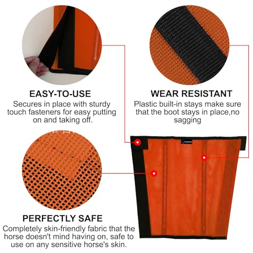 Image of FOXLVDA Horse Fly Boots (Set of 4) - Comfortable Horse Wraps | with Mesh & Metal Support Bars to Reduce Stomping and Leg Fatigue, for Ponies under 14.2hh, Medium