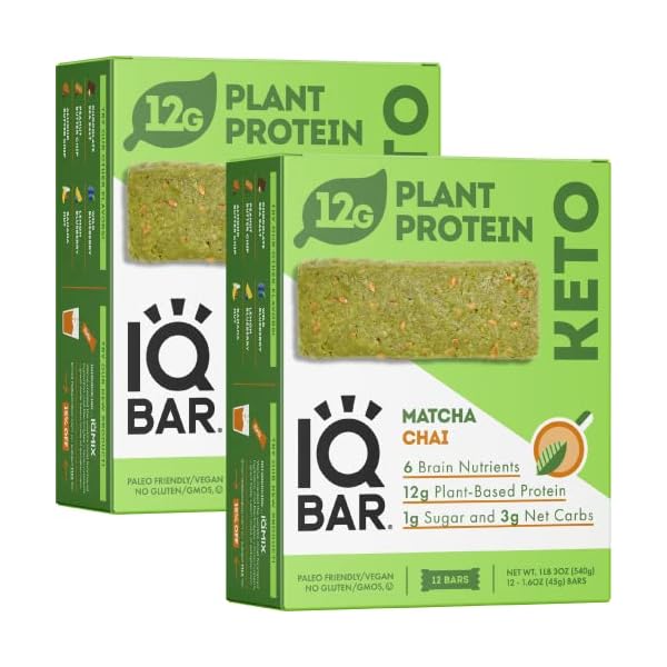 IQBAR Brain and Body Keto Protein Bars Matcha Chai Keto Bars 24
