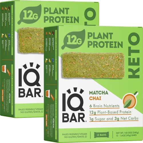 IQBAR Brain and Body Keto Protein Bars Matcha Chai Keto Bars 24