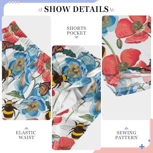 Bee Butterfly Flower Boys Long Pants Soft Trousers Elastic Waist Kids Lounge Bottoms with Pockets S-XL4