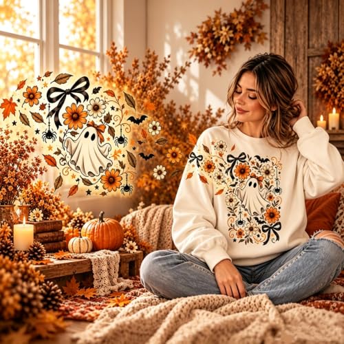Halloween Sweatshirts for Women Ghost Spooky Season Sweatshirt Dark Gray - image 3