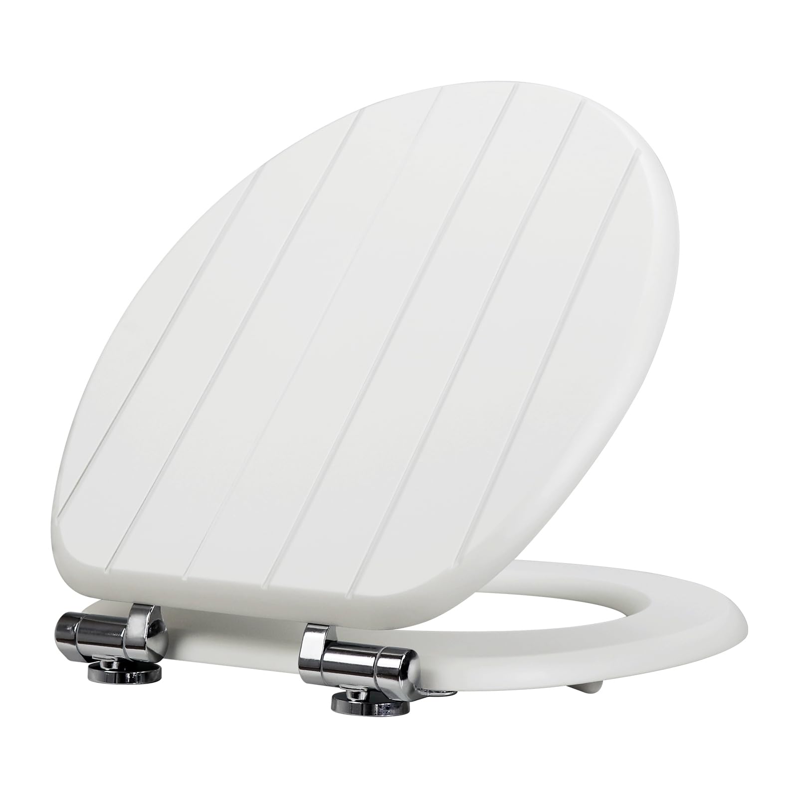 Fanmitrk Wooden Toilet Seat-Durable MDF Toilet Seat Soft Close in White(White Grain)