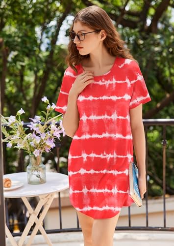 Image of Ekouaer Nightgowns for Women 3 Pack Sleep Shirts Short Sleeve Nightshirt Pullover Nightdress Soft Sleepwear