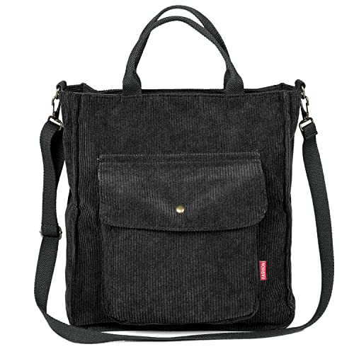 Etercycle Umhängetasche Damen, Groß Cord Tragetasche Lässige Handtasche Einkaufstasche Mode Schultertasche mit Reißverschluss und Tasche, Crossbody Tasche für Alltag, Büro, Schulausflug und Einkauf