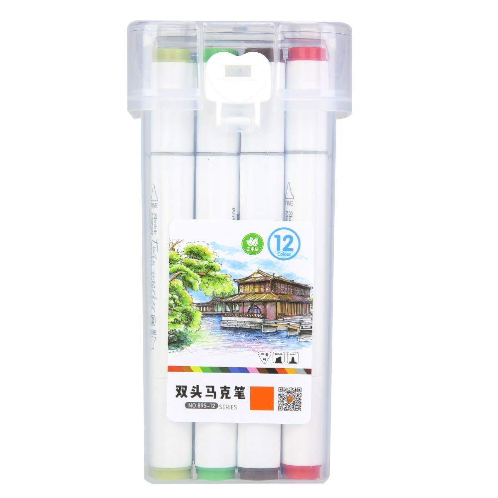 CylldeArt Supplies 12/18/24/36/48 Double Head Alcohol Tips Drawing Marker Set for Cartoon Painting Painting (Colour Pen 895-12)