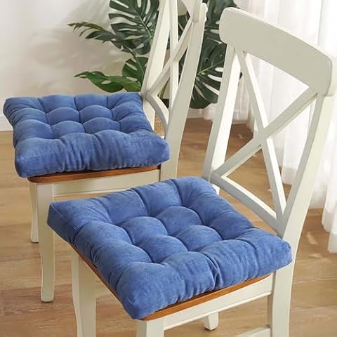 Chair Cushions Set of 2 Corduroy Chair Pad with Ties Seat Cushion for Patio Furniture,Kitchen,Dining Room,Office,20"x20" Blue Cover