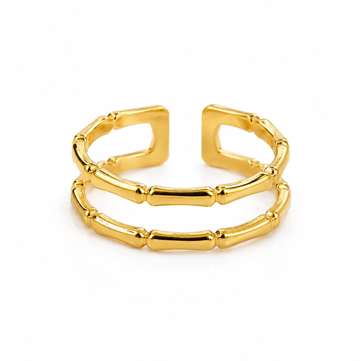 parallel adjustable gold ring for women | anti tarnish stainless steel double band ring | minimal modern open ring for daily
