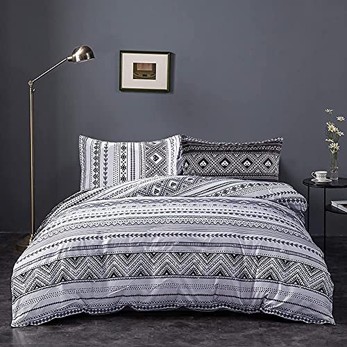 Fityou Juego de Funda Nórdica de 135 x 200 cm , Funda nórdica con Cremallera y 1 Funda de Almohada 50 x 80 cm, Ropa de Cama de Microfibra, Patrón Blanco y Negro, Suave y Agradable, 2 Piezas