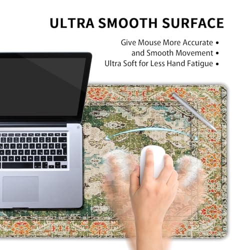 Image of Vintage Rug Mouse Pad XL Green Orange Retro Carpet Aesthetic Extended Table Mat 80X30 cm Non-Slip Rubber Base Stitched Edge Large XL Mousepad for Desk Gaming Laptop Desk Top,31.5x11.8 Inch