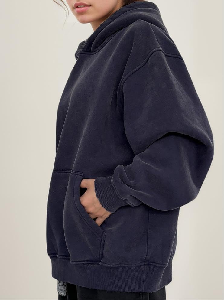 Womens Acid Wash Oversized Hoodie Unisex Couples Heavyweight Fleece Vintage Hoodies Baggy Pullover Sweatshirt - Image 3