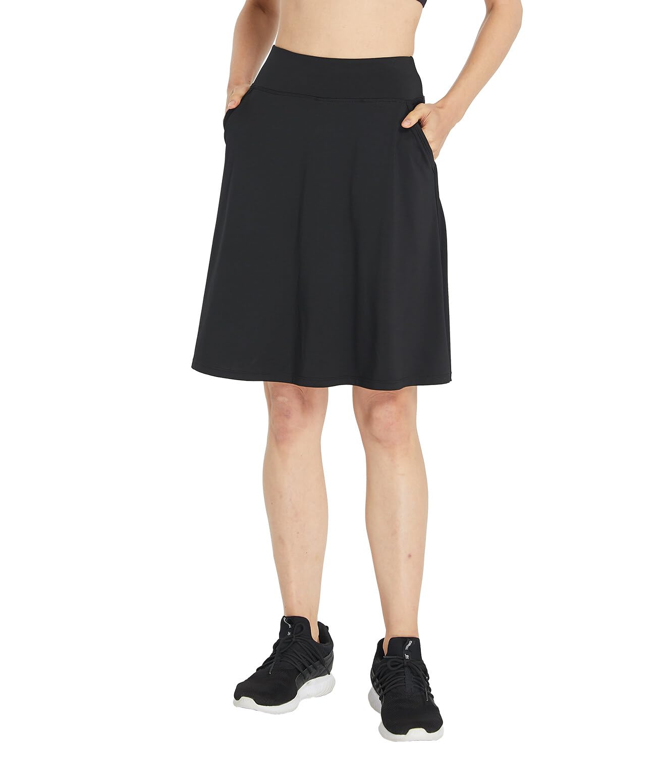 Jupe Short Femme Longue Été Skort Jupes de Golf avec Short Intérieur Taille Haute Course Jupe-Short de Tennis avec Poches Jupe de Randonnée B-Noir XL