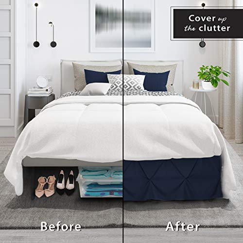 Image of Nestl Navy Blue Bed Skirt Queen Size, Pinch Pleat Queen Bed Skirt, 14 inch Inch Drop Queen Bedskirt, Hotel Quality Navy Blue Bed Skirts Premium Microfiber Bedskirt for Queen Bed, Navy Blue Queen Bed Skirt