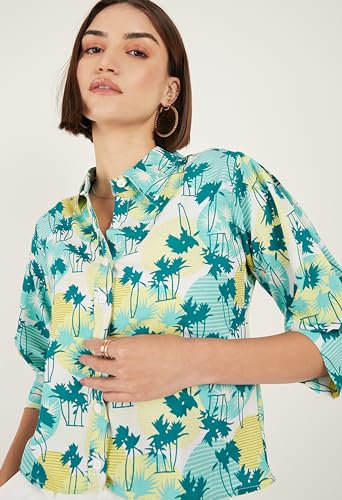 Image of ALL YOURS Women Women's Blue Boxy Floral Printed Casual Shirt (ALLSH5001 TUR XS)
