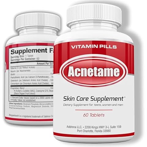 Acnetame Acne Pills- Vitamin Supplements for Acne Treatment- Natural Clear Skin from Hormonal Cystic Pimples- Oily Skin Vitamins Pill for Women, Teen, Men, & Adults 60 Tablets Cover