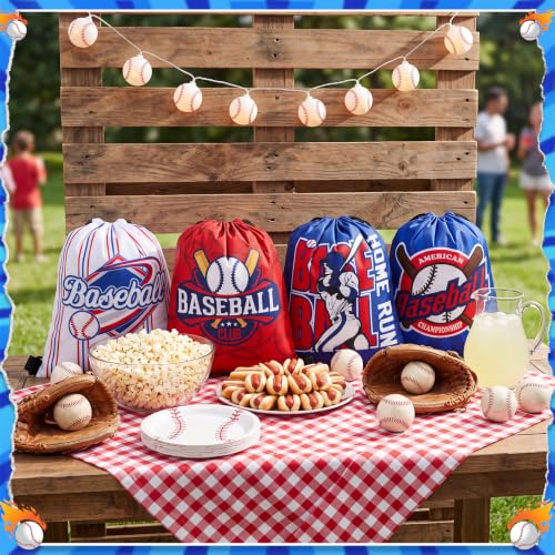 Image of Honoson 16 Pcs Baseball Drawstring Backpack Baseball Goodie Bags Softball Gift Bags Drawstring Backpack Softball Party Favors Snack for Sports Team Birthday Party Supplies