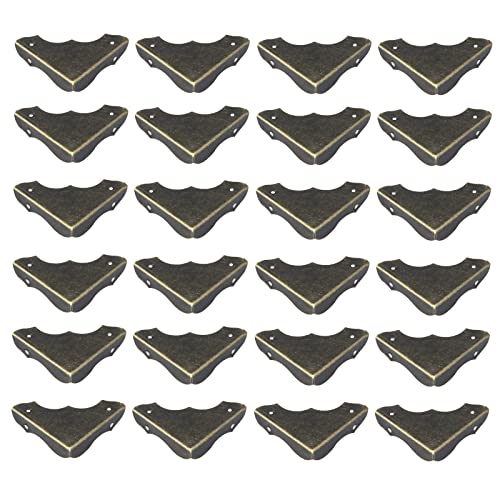 Image of Antrader 24PCS Box Corner Guards with Screw,Bronze Tone,1.5 inch x 1.5 inch x 0.35 inch | Metal Cabinet Corner Protector, Gift Box Decorative Edge Covers
