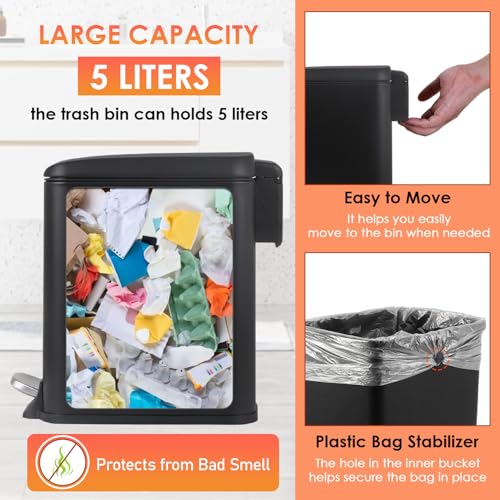 Caneca de basura pequeña 5 litros con tapa negra miniatura 6