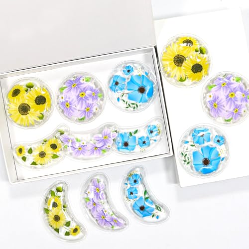 Image of 4PCS Gel Eye Ice Pack Set, Cold & Hot Compress, Reusable Cooling Gel Pads for Strain Relief, Swelling, Dark Circles, Redness, Puffy Eyes, Surgery Recovery(4 Yellow flowers)