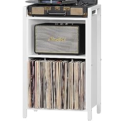 YAHARBO Support de tourne-disque à 3 étagères avec rangement, support de disque vinyle blanc, support vintage pouvant contenir jusqu’à 100 albums, table de disques avec poignée pour salon, chambre à - Les Beatles, Paul McCartney, John Lennon, RIngo Starr, George Harrison
