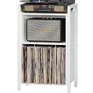 YAHARBO Support de tourne-disque à 3 étagères avec rangement, support de disque vinyle blanc, support vintage pouvant contenir jusqu’à 100 albums, table de disques avec poignée pour salon, chambre à - Les Beatles, Paul McCartney, John Lennon, RIngo Starr, George Harrison