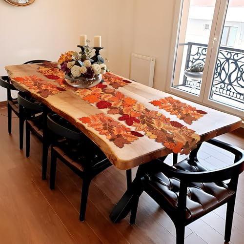 Fall Table Runner 120 Inches Long Autumn Maple Leaf Embroidered Runner - image 2