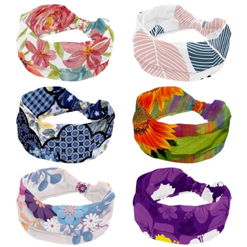 Bandeaux larges pour femme extensibles avec motifs feuilles florales