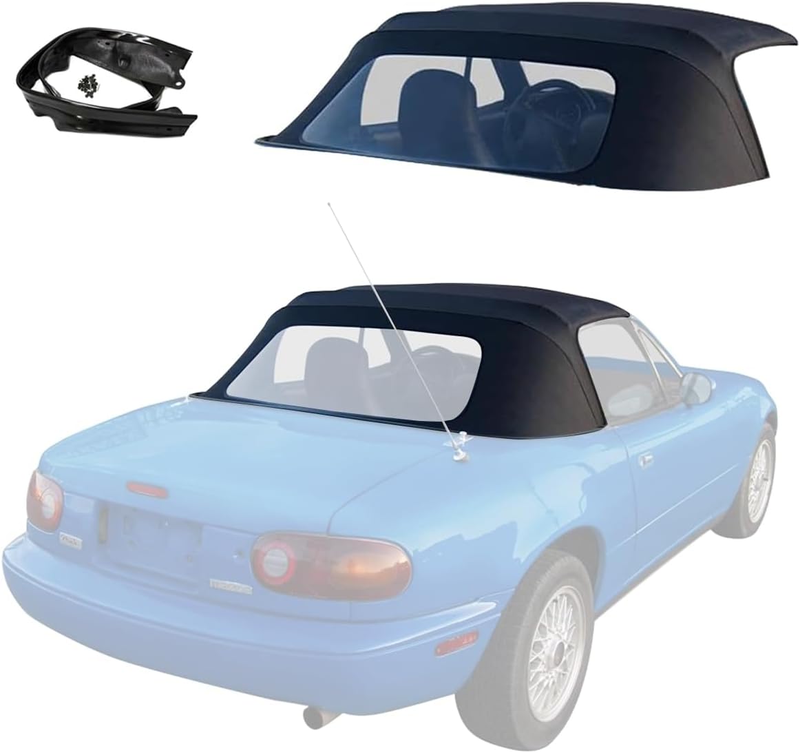 Sierra Auto Tops & Seats Convertible Replacement for Mazda Miata MX5 1990-2005, Cabrio Vinyl, Black, incl. Rain Rail