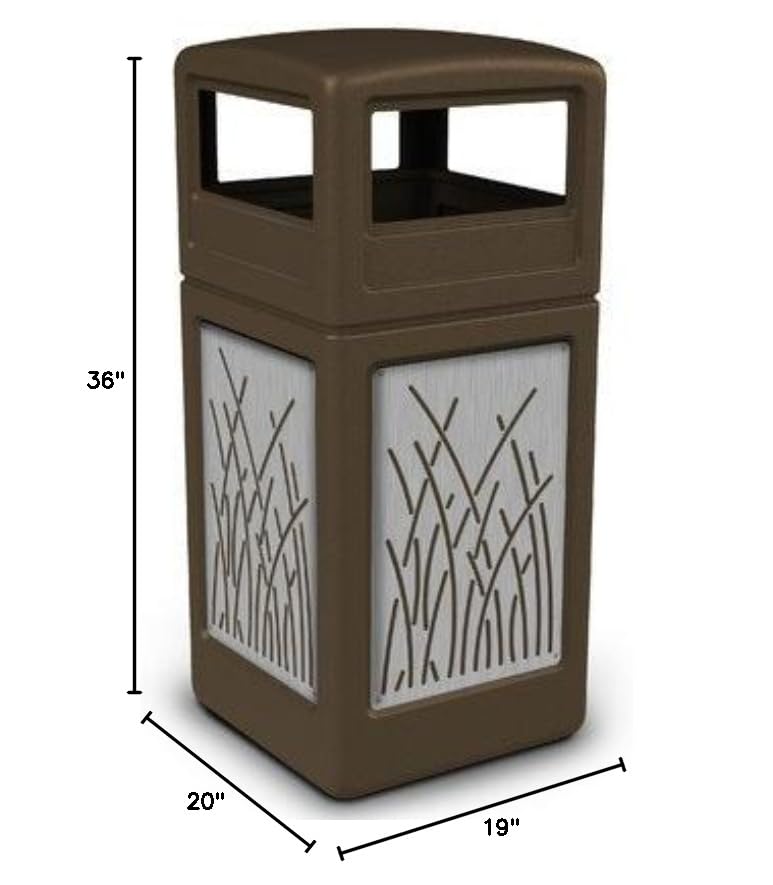 Image of Precision Series 42 Gallon Waste Containers with Dome Lid and Stainless Steel Panels Reeds Design Color: Brown