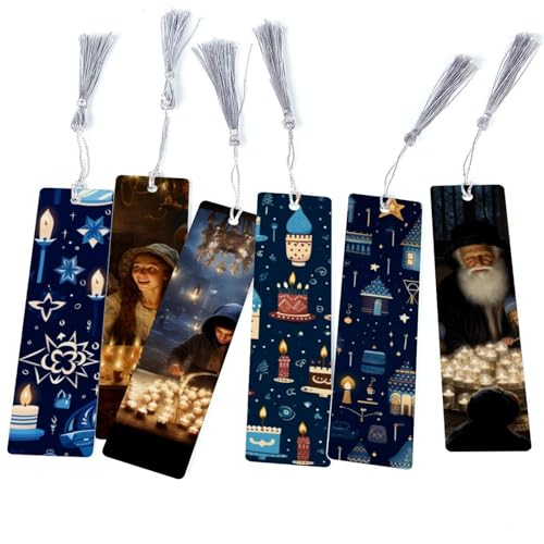 Marque-pages Hanoukka : lot de 6 élégants cadeaux à pompon pour amoureux des livres