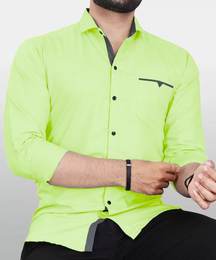 Image of CB-COLEBROOK Men's Regular Fit Solid Soft Touch Cotton Casual Shirt with Pocket Design with Spread Collar & Full Sleeves (Available in Plus Size)