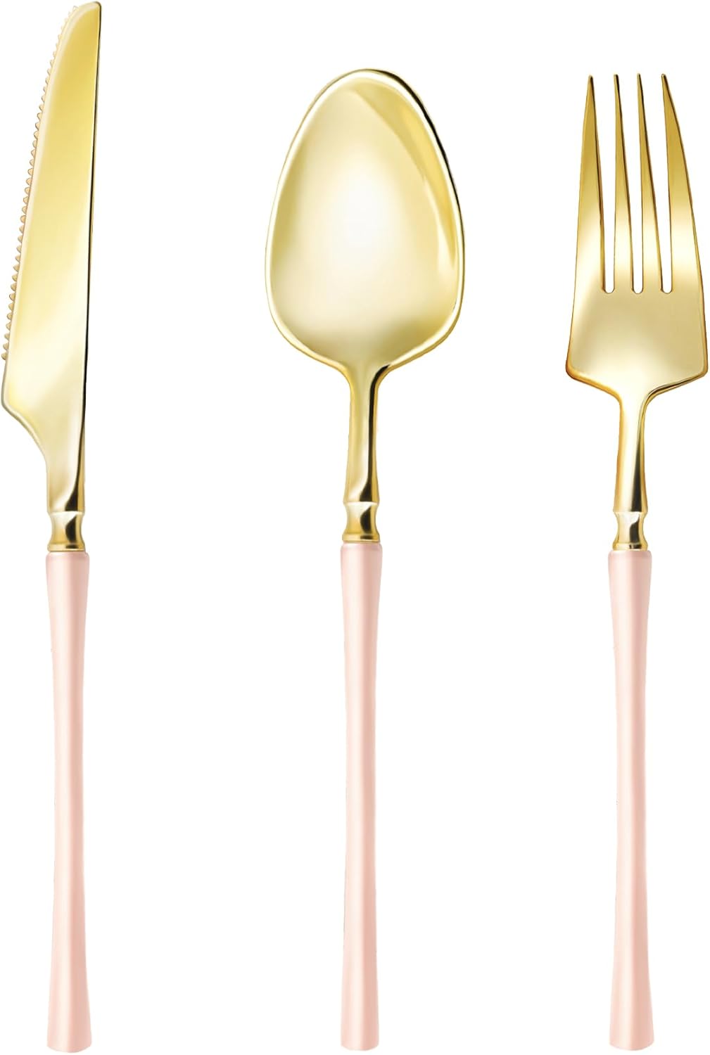 lullaby 90pcs gold plastic silverware, high end disposable cutlery with pink handle include 30 forks, 30 spoons, 30 knives, elegant disposable silverware for wedding, party, gathering and daily use pink-90pcs