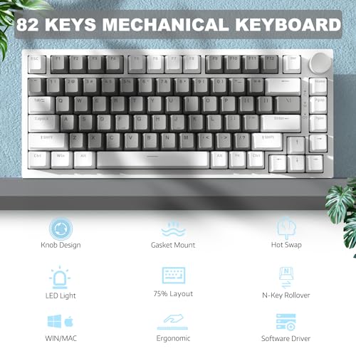 Image of ATTACK SHARK X Ajazz AK820 Hot Swappable Mechanical Keyboard 75% Percent,TLK Custom Wired Keyboard Gaming with Rotary Knob,Poron Foam,Silicon Pad,Led Backlit,NKRO for Win /Mac,Gasket,Hp Yellow Switch