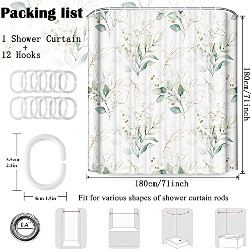 BANLMEYD Shower Curtain Mould Proof Resistant Waterproof Green Leaf Bathroom Curtains with 12 hooks Quick-Drying Weighted 180x180cm (71x71Inch) Polyester Shower Curtains for Bathroom Wet Room Tub - Image 4