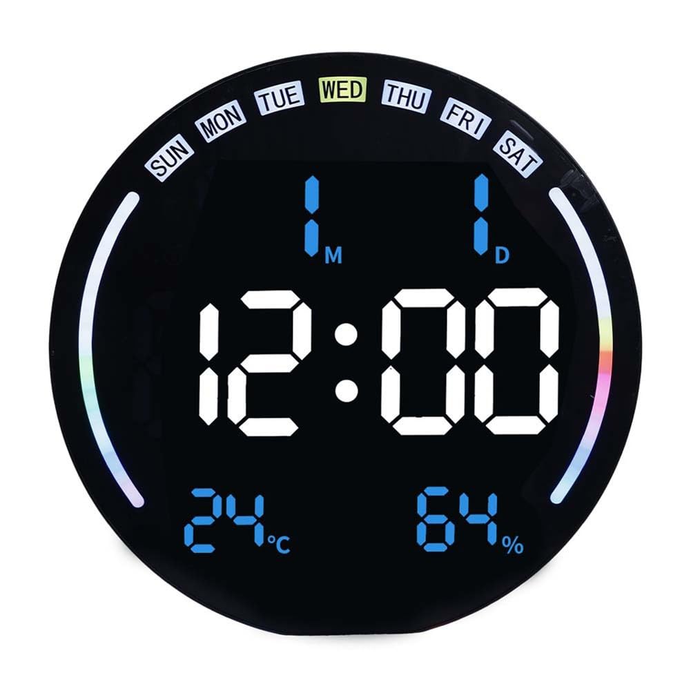 Große LED Wanduhr mit Thermometer Hygrometer, für Auto-Dimmen Helligkeit, Countdown-Timer, Nachtlicht Wohnzimmer