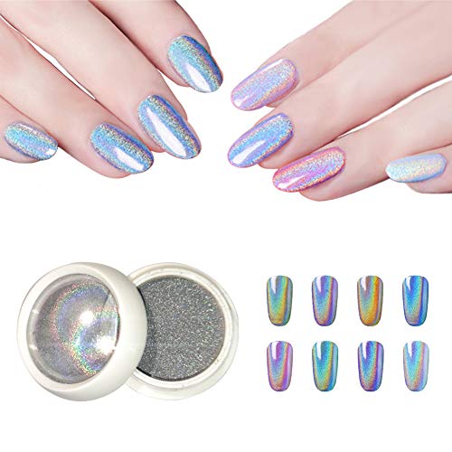 BISHENGYF Holographisch Nagelpulver, Regenbogen Glitter Staub Nail Art Pulver, Einhorn Laser Effekt Pigment, Chrom…