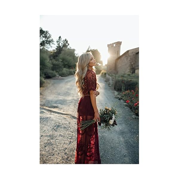 Eleter-Womens-Deep-V-Neck-Lace-Romper-Short-Sleeve-Long-Dress Eleter Women's Deep V-Neck Lace Romper Short Sleeve Long Dress(M,Wine Red)