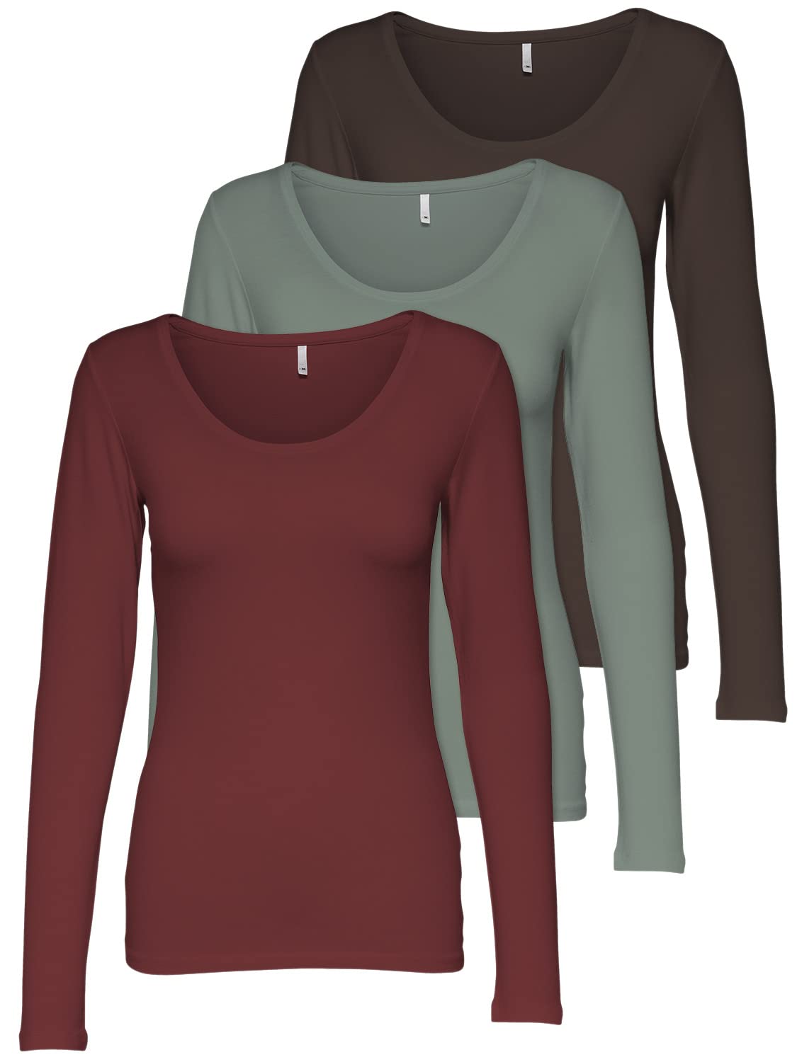 ONLY 3er Pack Damen Langarmshirt schwarz und weiß Langarm Basic Longsleeve Sommer aus 95% Baumwolle XS S M L XL 15209156
