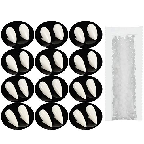 12 Pairs Vampire Teeth Fangs, Halloween Party Cosplay Dentures Prop Decoration with Pellets Adhesive for Halloween…